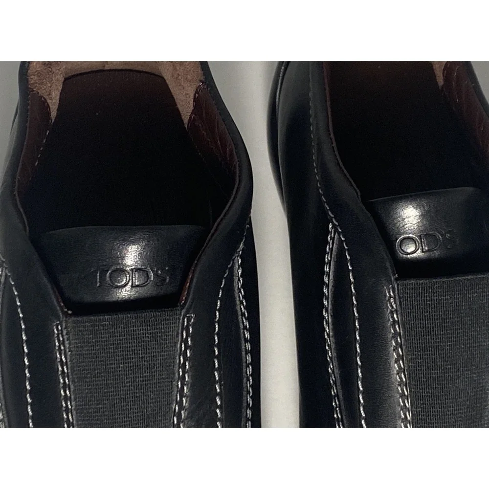 TOD'S Black Italian Leather Woman's Slip On Classic Sneakers/Loafers US size 6.5
